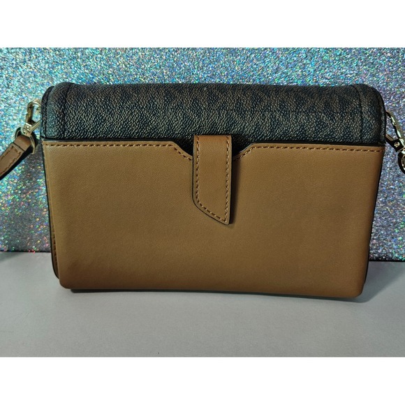 Michael KORS Brown Monogram Logo Canvas Leather Wallet Crossbody Bag 32T1GT9C3B - Picture 2 of 6